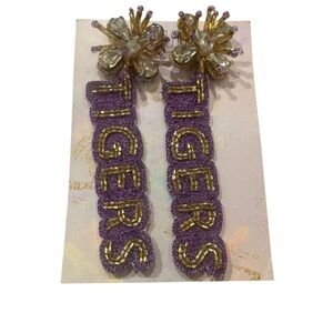 LSU Purple and Gold Beaded Earrings